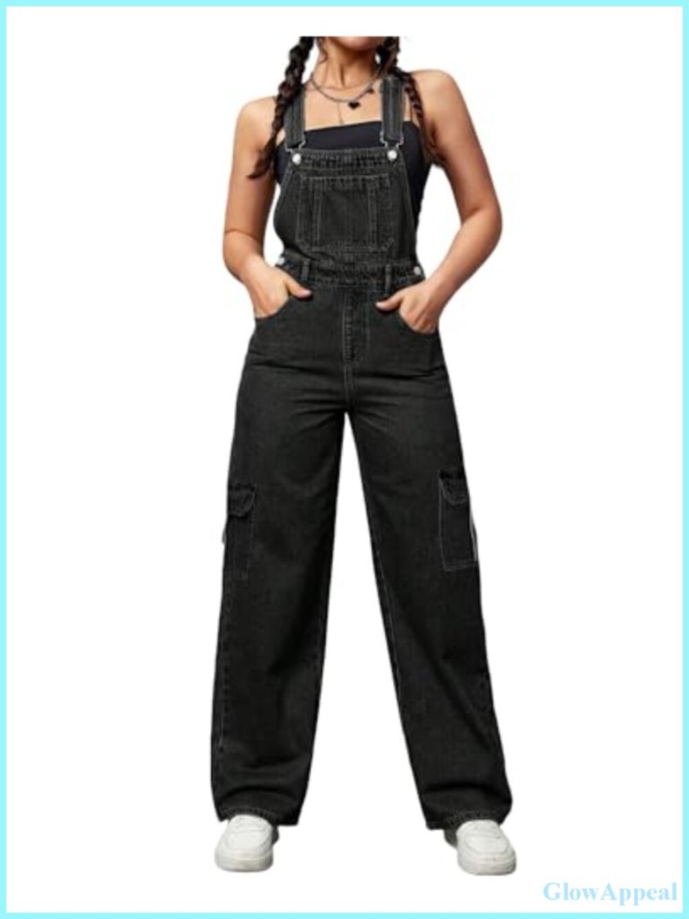 Womens Denim Bib Overalls Wide Leg Adjustable Strap Cotton Jean Jumpsuit